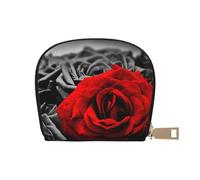 DNBCLEZK Black White and Red Roses Pu Leather Semicircle Card Holder Wallet, Compact Zipper Card Case with 12 Card Slots 2 Main Compartments,Water-Resistant Small Purse