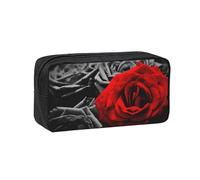 DNBCLEZK Black White and Red Roses Simple Large-Capacity Pencil Case with Full Print,600d Oxford-Fabric,Durable Sturdy,Smooth Zipper, Pen Holder for School Office Travel