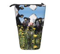 DNBCLEZK Black White Cows Expandable Pencil Case,Oxford-Fabric Telescopic Pencil Pouch with Zipper, Portable Multifunctional Stationery Bag
