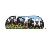 DNBCLEZK Black White Cows Semicircular Pencil Case, Full-Pattern Printed Pen Pouch, Premium PVC Cross-Grain Leather with Polyester Lining