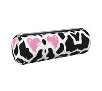 DNBCLEZK Black White Milk Cow Cute Round Leather Pencil Case,Premium Smooth Zipper Durable Metal Puller,Full-Print Designer Stationery Organizer for School Office