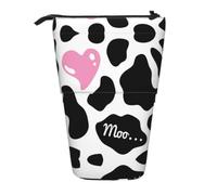 DNBCLEZK Black White Milk Cow Expandable Pencil Case,Oxford-Fabric Telescopic Pencil Pouch with Zipper, Portable Multifunctional Stationery Bag