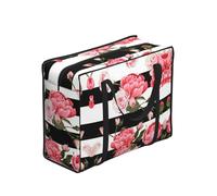 DNBCLEZK Black White Striped Flowers Large Tote Shopping Bag With Artistic Print,Water-Resistant Oxford-Fabric,Heavy Duty Carry Handles (28cm)