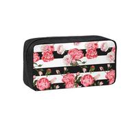 DNBCLEZK Black White Striped Flowers Simple Large-Capacity Pencil Case with Full Print,600d Oxford-Fabric,Durable Sturdy,Smooth Zipper, Pen Holder for School Office Travel