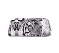 DNBCLEZK Black White Tiger Customizable Leather Zipper Pencil Case, Full-Print Design School and Office Stationery Holder (Personalized Pattern)