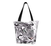 DNBCLEZK Black White Tiger Women'S Printed Tote Bag, Large Capacity Shoulder Handbag, Polyester Fabric With Foam Padding,Inner Security Pocket