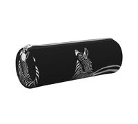 DNBCLEZK Black & White Zebra Cute Round Leather Pencil Case,Premium Smooth Zipper Durable Metal Puller,Full-Print Designer Stationery Organizer for School Office