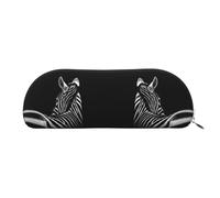 DNBCLEZK Black & White Zebra Semicircular Pencil Case, Full-Pattern Printed Pen Pouch, Premium PVC Cross-Grain Leather with Polyester Lining