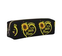 DNBCLEZK Blessed to Be Called Sunflower Cute Leather Pencil Case,Premium Smooth Zipper Durable Metal Puller,Full-Print Designer Stationery Organizer for School Office