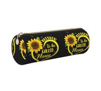 DNBCLEZK Blessed to Be Called Sunflower Cylinder Leather Pencil Case, Multifunctional Full Print Cross Grain PVC Pen Pouch,Lightweight Portable Stationery Bag