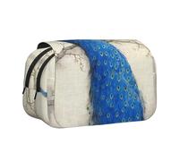 DNBCLEZK Blue Peacock Flip Top Double Layer Pencil Case,Full Print Oxford-Cloth Stationery Pouch with Zipper and Sticky Flap,Large Capacity Pencil Bag