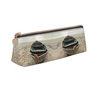 DNBCLEZK Boat On The Beach Cute Leather Triangular Pencil Case,Premium Smooth Zipper Durable Metal Puller,Full-Print Designer Stationery Organizer for School Office