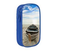 DNBCLEZK Boat On The Beach Double Layer Large Capacity Pencil Case,Print Polyester Oxford-Cloth Stationery Pouch with Multi Slots, Multi-Compartment Storage Bag