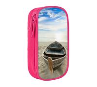 DNBCLEZK Boat On The Beach Double Layer Large Capacity Pencil Case,Print Polyester Oxford-Cloth Stationery Pouch with Multi Slots, Multi-Compartment Storage Bag
