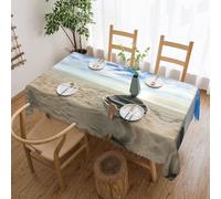 DNBCLEZK Boat On The Beach Square Tablecloth 54x72 Inch Waterproof Polyester Table Cloth With Lace Edge,Wrinkle Resistant Washable Fabric For Dining Table