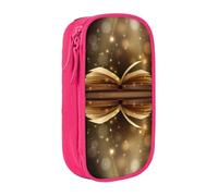 DNBCLEZK Book Under The Light Double Layer Large Capacity Pencil Case,Print Polyester Oxford-Cloth Stationery Pouch with Multi Slots, Multi-Compartment Storage Bag