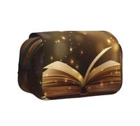 DNBCLEZK Book Under The Light Flip Top Double Layer Pencil Case,Full Print Oxford-Cloth Stationery Pouch with Zipper and Sticky Flap,Large Capacity Pencil Bag