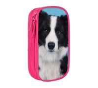 DNBCLEZK Border Collie Double Layer Large Capacity Pencil Case,Print Polyester Oxford-Cloth Stationery Pouch with Multi Slots, Multi-Compartment Storage Bag