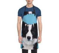 DNBCLEZK Border Collie Large Pocket Apron For Men Women,Print Polyester Adjustable Water-Resistant Kitchen Apron With Large Front Pockets For Cooking Gardening