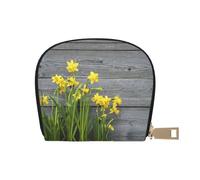 DNBCLEZK Bouquet of Daffodils Pu Leather Semicircle Card Holder Wallet, Compact Zipper Card Case with 12 Card Slots 2 Main Compartments,Water-Resistant Small Purse
