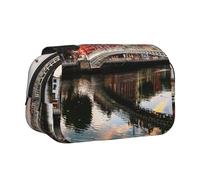 DNBCLEZK Bridge Sunset River Landscape Flip Top Double Layer Pencil Case,Full Print Oxford-Cloth Stationery Pouch with Zipper and Sticky Flap,Large Capacity Pencil Bag