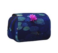 DNBCLEZK Bright Lotus Flip Top Double Layer Pencil Case,Full Print Oxford-Cloth Stationery Pouch with Zipper and Sticky Flap,Large Capacity Pencil Bag