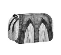 DNBCLEZK Brooklyn Bridge Flip Top Double Layer Pencil Case,Full Print Oxford-Cloth Stationery Pouch with Zipper and Sticky Flap,Large Capacity Pencil Bag