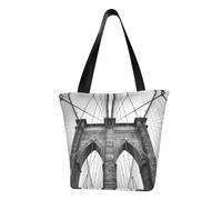 DNBCLEZK Brooklyn Bridge Women'S Printed Tote Bag, Large Capacity Shoulder Handbag, Polyester Fabric With Foam Padding,Inner Security Pocket