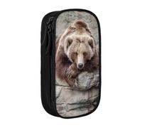 DNBCLEZK Brown Bears Double Layer Large Capacity Pencil Case,Print Polyester Oxford-Cloth Stationery Pouch with Multi Slots, Multi-Compartment Storage Bag