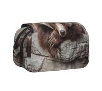 DNBCLEZK Brown Bears Flip Top Double Layer Pencil Case,Full Print Oxford-Cloth Stationery Pouch with Zipper and Sticky Flap,Large Capacity Pencil Bag