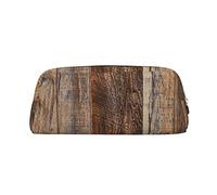 DNBCLEZK Brown Wooden Customizable Leather Zipper Pencil Case, Full-Print Design School and Office Stationery Holder (Personalized Pattern)