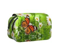 DNBCLEZK Butterfly On Flower Double Layer Flip-Top Pencil Case,Large Capacity 50 Pens Organizer, Durable Polyester Stationery Holder for School, Art Travel (All-Over Print)