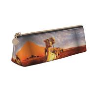 DNBCLEZK Camels Rest Desert Cute Leather Triangular Pencil Case,Premium Smooth Zipper Durable Metal Puller,Full-Print Designer Stationery Organizer for School Office