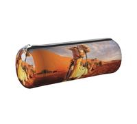 DNBCLEZK Camels Rest Desert Cute Round Leather Pencil Case,Premium Smooth Zipper Durable Metal Puller,Full-Print Designer Stationery Organizer for School Office