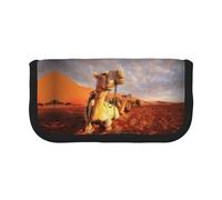 DNBCLEZK Camels Rest Desert Large Capacity Canvas Pencil Case with Full Print Black Trim,Multipurpose Makeup Bag Organizer, Double Zipper Closure (19x9x5 Cm)