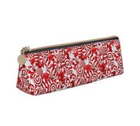 DNBCLEZK Candy Canes Cute Leather Triangular Pencil Case,Premium Smooth Zipper Durable Metal Puller,Full-Print Designer Stationery Organizer for School Office