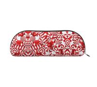 DNBCLEZK Candy Canes Semicircular Pencil Case, Full-Pattern Printed Pen Pouch, Premium PVC Cross-Grain Leather with Polyester Lining