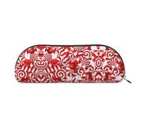 DNBCLEZK Candy Canes Semicircular Pencil Case, Full-Pattern Printed Pen Pouch, Premium PVC Cross-Grain Leather with Polyester Lining