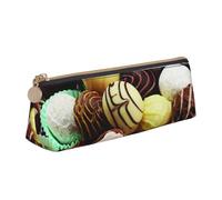 DNBCLEZK Candy Image Cute Leather Triangular Pencil Case,Premium Smooth Zipper Durable Metal Puller,Full-Print Designer Stationery Organizer for School Office