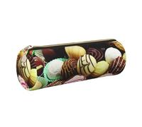 DNBCLEZK Candy Image Cute Round Leather Pencil Case,Premium Smooth Zipper Durable Metal Puller,Full-Print Designer Stationery Organizer for School Office