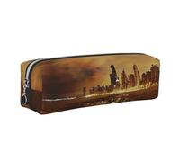 DNBCLEZK Chicago City Cute Leather Pencil Case,Premium Smooth Zipper Durable Metal Puller,Full-Print Designer Stationery Organizer for School Office