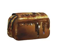DNBCLEZK Chicago City Flip Top Double Layer Pencil Case,Full Print Oxford-Cloth Stationery Pouch with Zipper and Sticky Flap,Large Capacity Pencil Bag