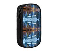 DNBCLEZK Chicago Illinois USA Double Layer Large Capacity Pencil Case,Print Polyester Oxford-Cloth Stationery Pouch with Multi Slots, Multi-Compartment Storage Bag