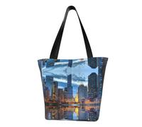DNBCLEZK Chicago Illinois Usa Women'S Printed Tote Bag, Large Capacity Shoulder Handbag, Polyester Fabric With Foam Padding,Inner Security Pocket