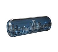 DNBCLEZK Chicago Reflected Cute Round Leather Pencil Case,Premium Smooth Zipper Durable Metal Puller,Full-Print Designer Stationery Organizer for School Office