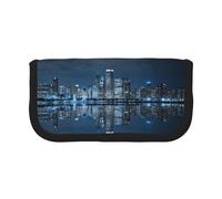 DNBCLEZK Chicago Reflected Large Capacity Canvas Pencil Case with Full Print Black Trim,Multipurpose Makeup Bag Organizer, Double Zipper Closure (19x9x5 Cm)