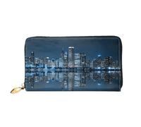 DNBCLEZK Chicago Reflected Long Leather Wristlet Wallet with Dual-Sided Print-Large Capacity Organizer with 12 Card Slots,Zippered Coin Pocket and Multiple Compartments