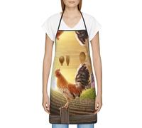 DNBCLEZK Chicken Rooster Large Pocket Apron For Men Women,Print Polyester Adjustable Water-Resistant Kitchen Apron With Large Front Pockets For Cooking Gardening