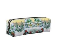 DNBCLEZK Christmas Mailbox and Gifts Cute Leather Pencil Case,Premium Smooth Zipper Durable Metal Puller,Full-Print Designer Stationery Organizer for School Office
