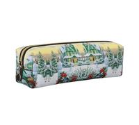 DNBCLEZK Christmas Mailbox and Gifts Cute Leather Pencil Case,Premium Smooth Zipper Durable Metal Puller,Full-Print Designer Stationery Organizer for School Office